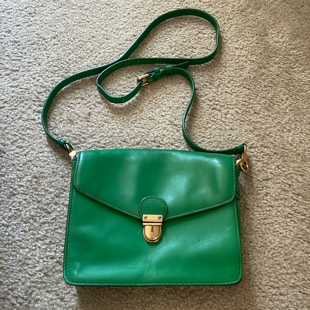 Marc Jacobs Emerald Green Leather Crossbody Bag with Gold Hardware
